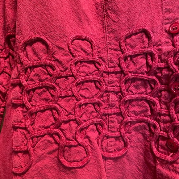 NWT Gretty Zueger Top Women Large Red Bohemian Embroidered Crochet Button Up - Picture 3 of 4